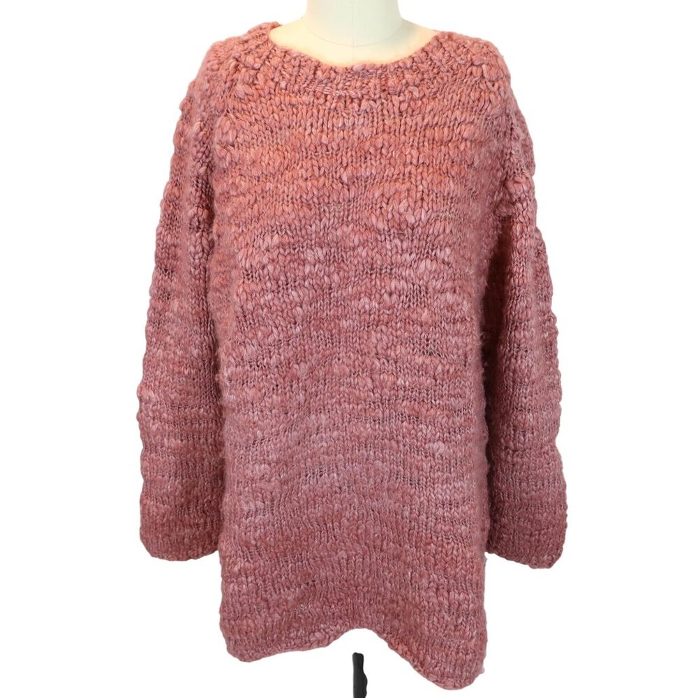 PERUVIAN CONNECTION Wool Blend Chunky Nubby Knit Crew Neck Tunic Sweater Size M